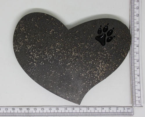 Keramikplatte EU Herzform mit Pfote 1-Zeilig
