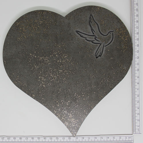 Keramikplatte Herzform mit Taube 2-Zeilig